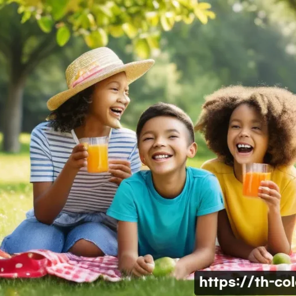 콜롬비아 미국 외교 관계 - **Prompt:** A diverse group of friends, aged 8-12, enjoying a vibrant picnic in a sunny park. They a...