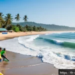 Home 21 콜롬비아에서 서핑하기 좋은 곳 - A warm and inviting beginner-friendly Colombian beach scene featuring gentle, rolling waves ideal fo...