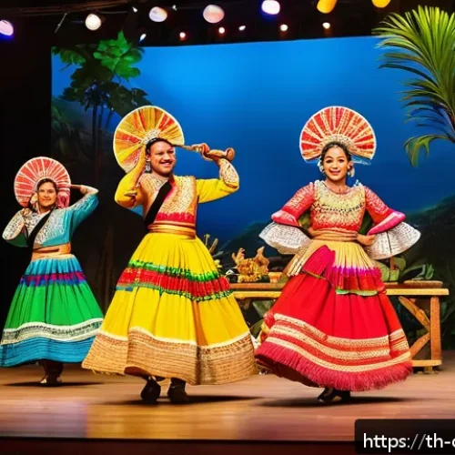 Home 32 콜롬비아에서의 유명한 연극과 공연 - A vibrant folkloric theatre scene from Colombia showcasing actors in traditional indigenous and Span...