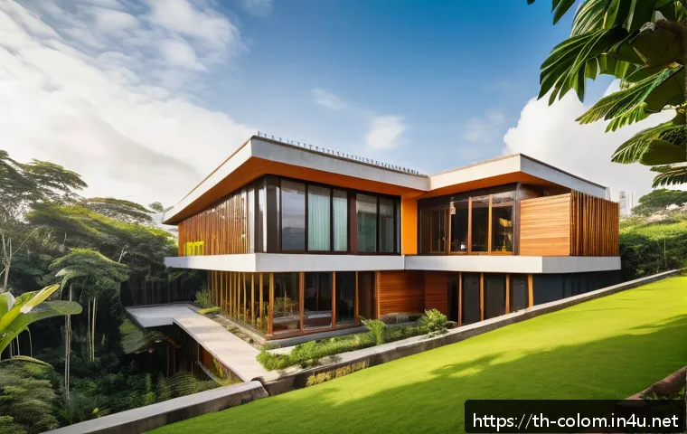 콜롬비아의 현대 건축과 디자인 - A vibrant modern Colombian architectural building showcasing a fusion of traditional indigenous patt...